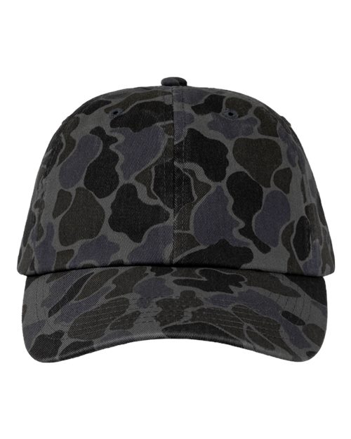 Valucap VC300A Bio-Washed Classic Dad Hat - Black Duck Camo - front