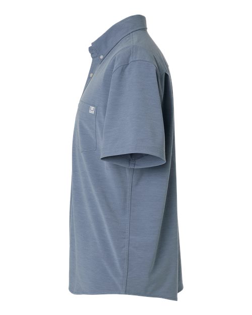 HUK H150154 Men's Kona Short Sleeve Solid Shirt - Stormy Blue - side