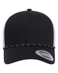 Yupoong 6606BD Retro Trucker Rope Cap - Black/ White - front