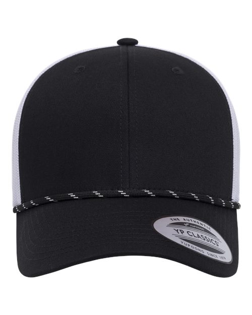 Yupoong 6606BD Retro Trucker Rope Cap - Black/ White - front