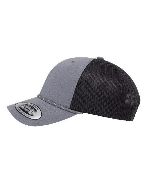 Yupoong 6606BD Retro Trucker Rope Cap - Heather Grey/ Black - side