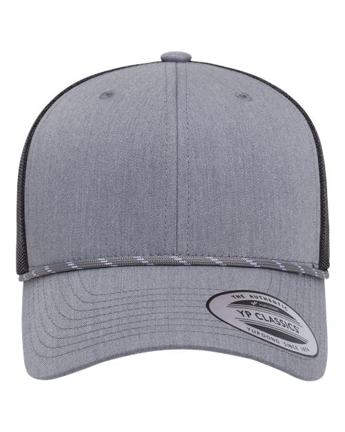 Yupoong 6606BD Retro Trucker Rope Cap - Heather Grey/ Black - front