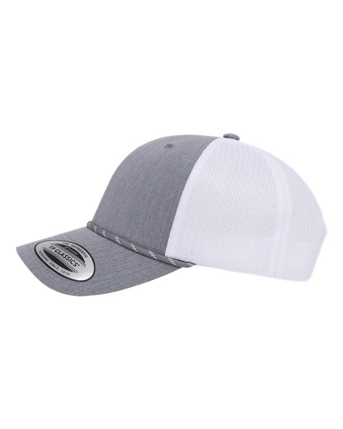 Yupoong 6606BD Retro Trucker Rope Cap - Heather Grey/ White - side