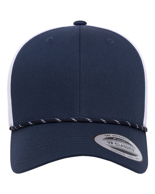 Yupoong 6606BD Retro Trucker Rope Cap - Navy/ White - front