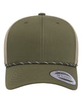 Yupoong 6606BD Retro Trucker Rope Cap - Moss Green/ Khaki - front