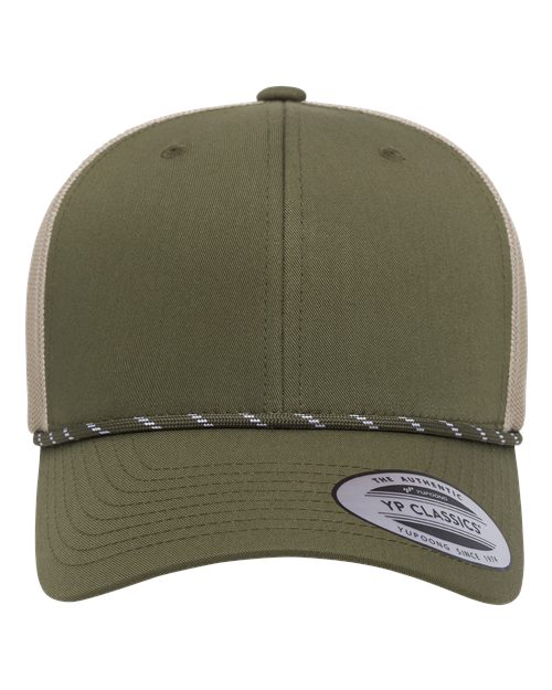 Yupoong 6606BD Retro Trucker Rope Cap - Moss Green/ Khaki - front