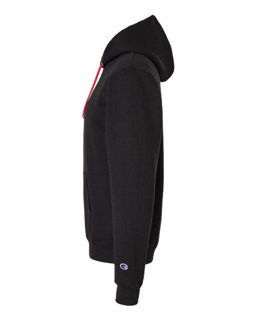Champion S7CB0 Unisex Powerblend Contrast Color Hooded Sweatshirt - Black/ Scarlet - side