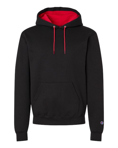 Champion S7CB0 Unisex Powerblend Contrast Color Hooded Sweatshirt - Black/ Scarlet - front