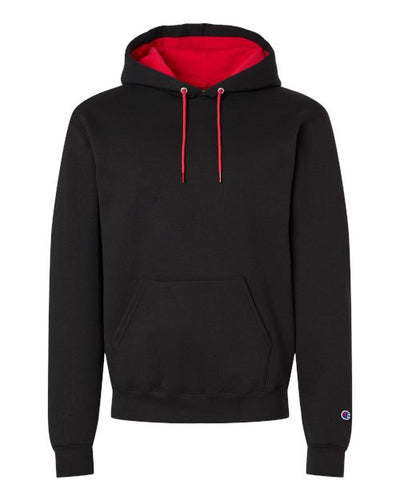 Champion S7CB0 Unisex Powerblend Contrast Color Hooded Sweatshirt - Black/ Scarlet - front