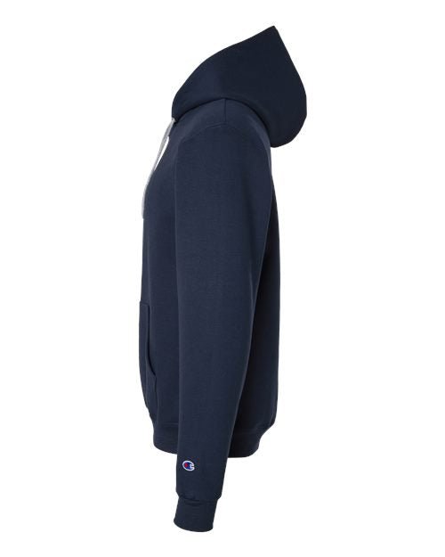 Champion S7CB0 Unisex Powerblend Contrast Color Hooded Sweatshirt - Navy/ Light Steel - side