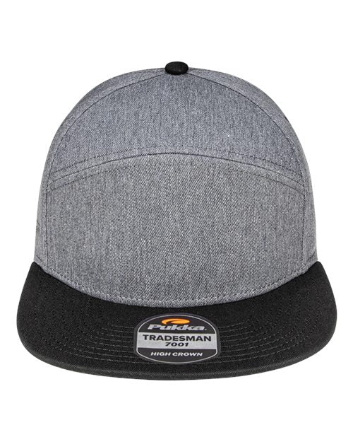 Pukka 7001P Tradesman Hybrid Six-Panel Cap - Dark Grey Heather/ Black - front