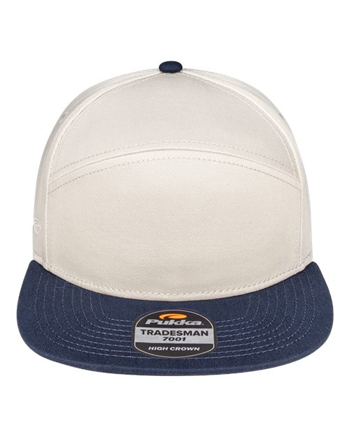 Pukka 7001P Tradesman Hybrid Six-Panel Cap - Stone/ Navy - front