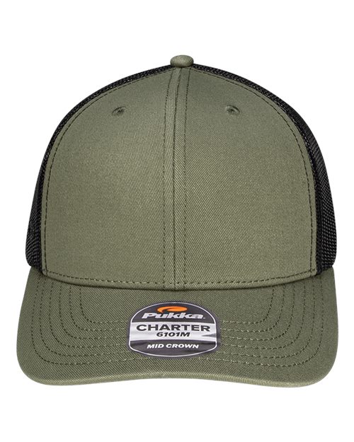 Pukka 6101M Charter Six-Panel Cap - Olive Green/ Black - front