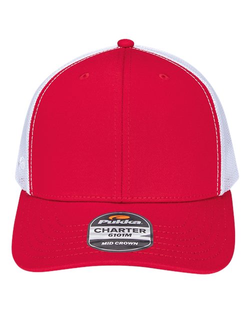 Pukka 6101M Charter Six-Panel Cap - Red/ White - front