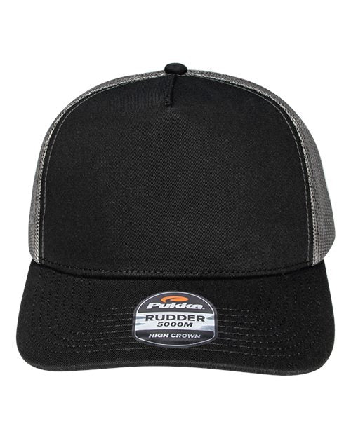 Pukka 5000M Rudder Five-Panel Cap - Black/ Charcoal - front