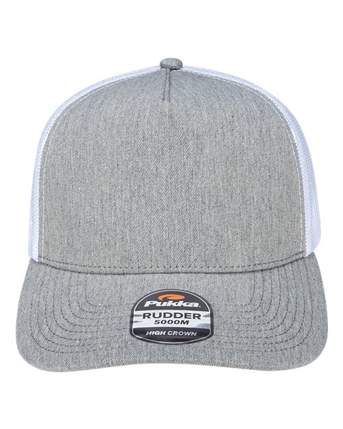 Pukka 5000M Rudder Five-Panel Cap - Grey Heather/ White - front