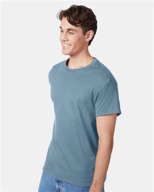 Hanes 5250 Authentic T-Shirt - Stonewashed Blue - model side