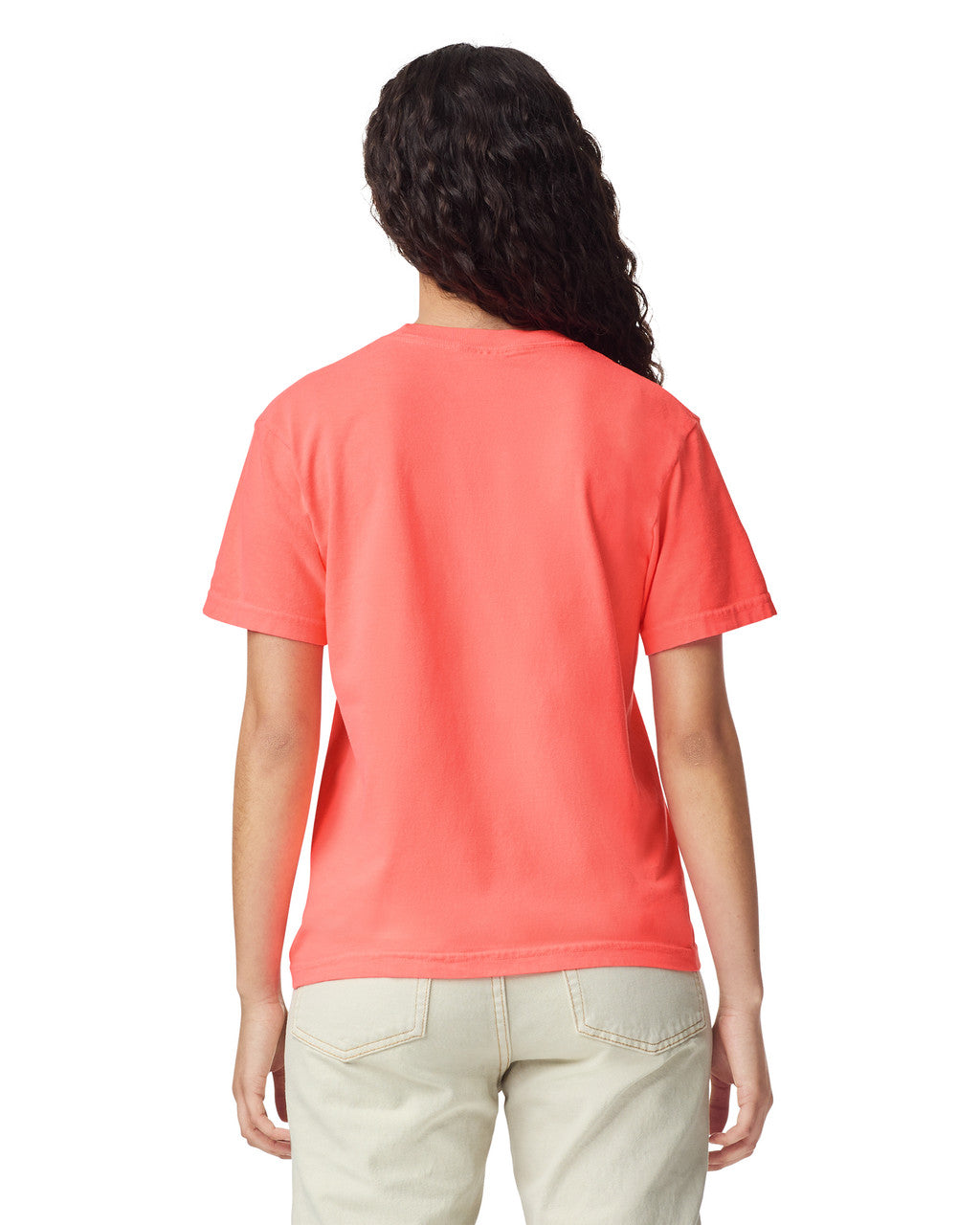 Comfort Colors C1717 Garment-Dyed Heavyweight T-Shirt - Neon Red Orange - model side