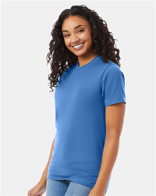 Hanes 5180 Unisex Beefy-T T-Shirt - Carolina Blue - model side