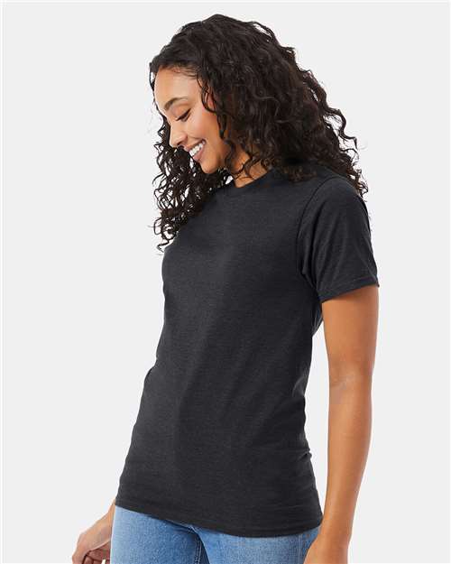 Hanes 5180 Unisex Beefy-T T-Shirt - Charcoal Heather - model side