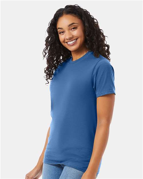 Hanes 5180 Unisex Beefy-T T-Shirt - Denim Blue - model side