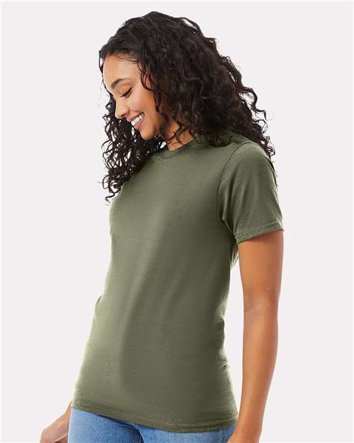 Hanes 5180 Unisex Beefy-T T-Shirt - Fatigue Green - model side
