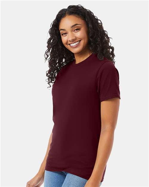 Hanes 5180 Unisex Beefy-T T-Shirt - Maroon - model side