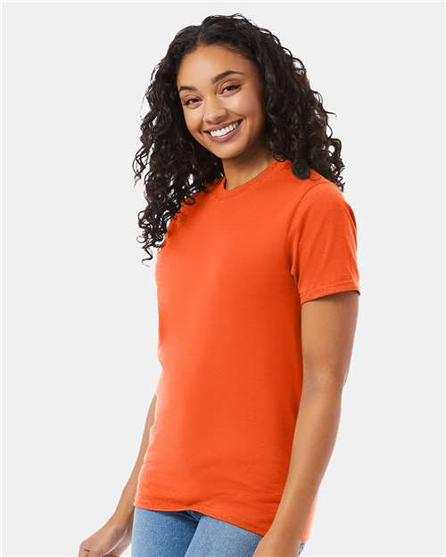 Hanes 5180 Unisex Beefy-T T-Shirt - Orange - model side