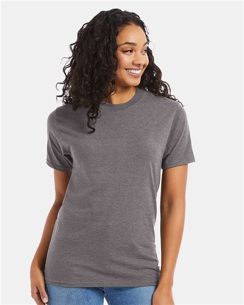 Hanes 5180 Unisex Beefy-T T-Shirt - Oxford Grey - model front