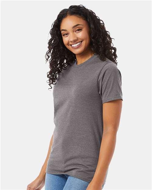 Hanes 5180 Unisex Beefy-T T-Shirt - Oxford Grey - model side