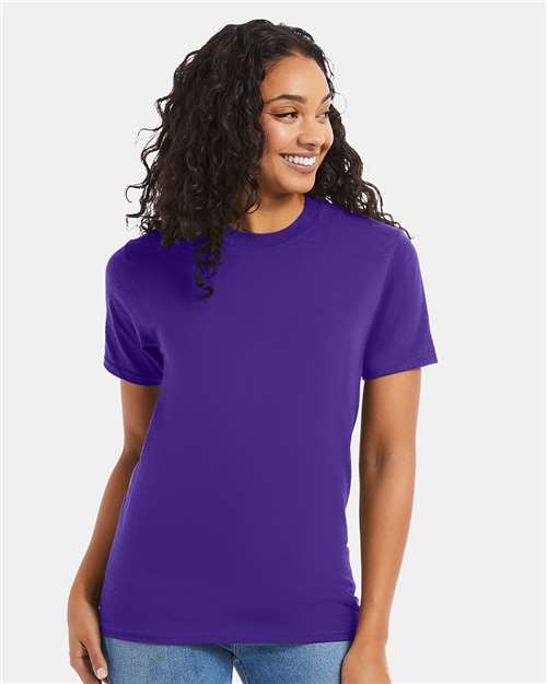 Hanes 5180 Unisex Beefy-T T-Shirt - Purple - model front