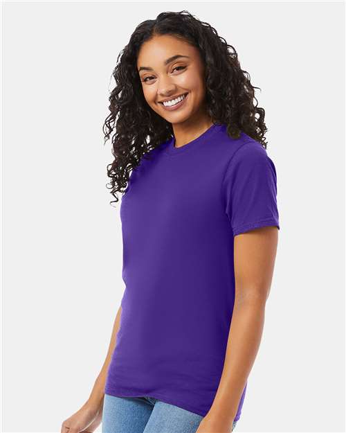 Hanes 5180 Unisex Beefy-T T-Shirt - Purple - model side