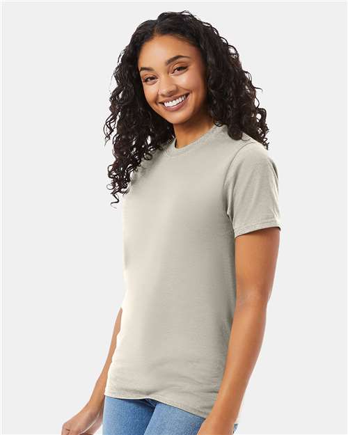Hanes 5180 Unisex Beefy-T T-Shirt - Sand - model side