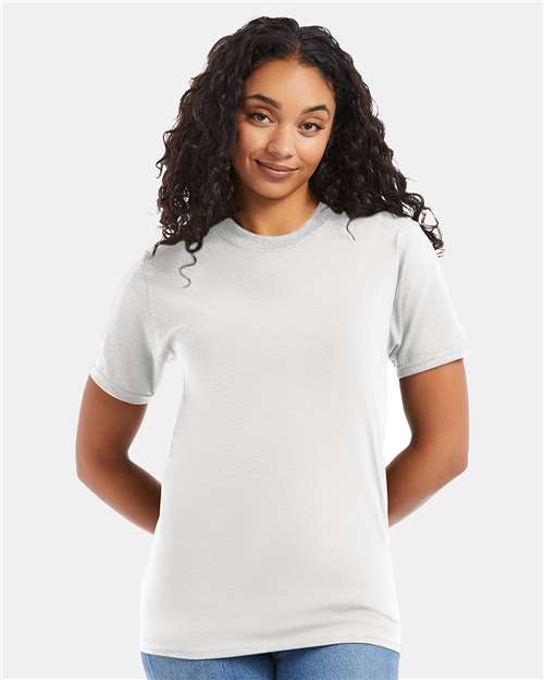 Hanes 5180 Unisex Beefy-T T-Shirt - White - model front