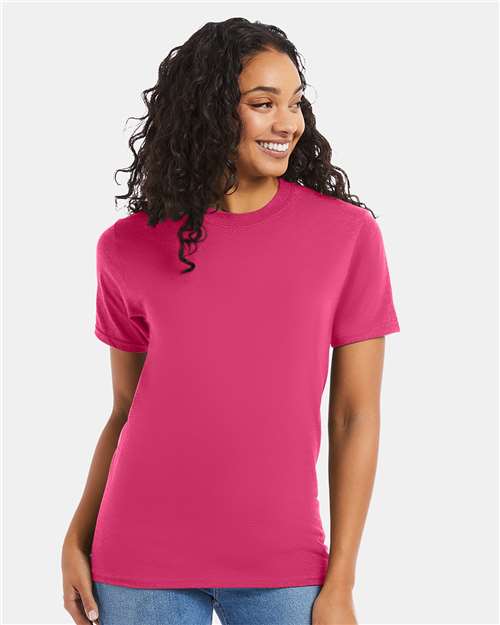 Hanes 5180 Unisex Beefy-T T-Shirt - Wow Pink - model front