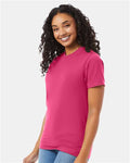Hanes 5180 Unisex Beefy-T T-Shirt - Wow Pink - model side