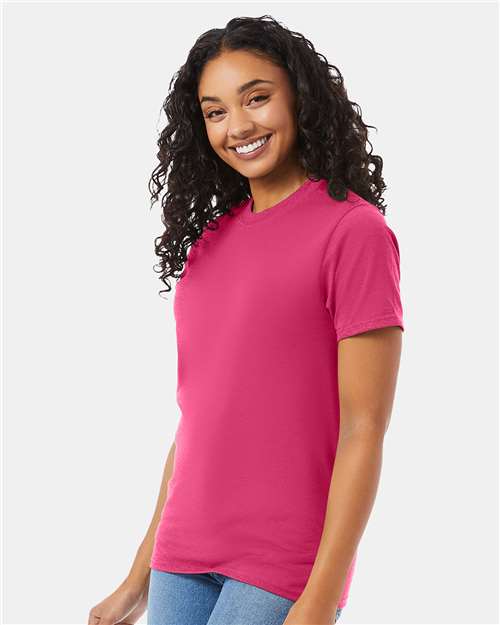 Hanes 5180 Unisex Beefy-T T-Shirt - Wow Pink - model side