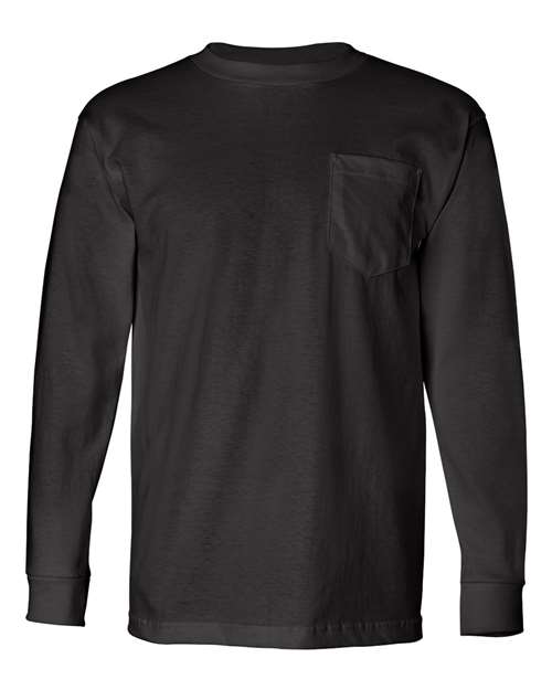 Bayside 8100 Unisex USA-Made Long Sleeve Pocket T-Shirt - Black - front