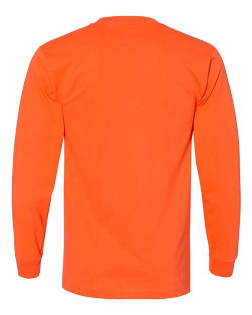 Bayside 8100 Unisex USA-Made Long Sleeve Pocket T-Shirt - Orange - back