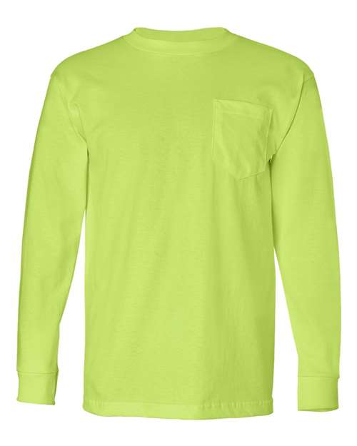 Bayside 8100 Unisex USA-Made Long Sleeve Pocket T-Shirt - Lime Green - front