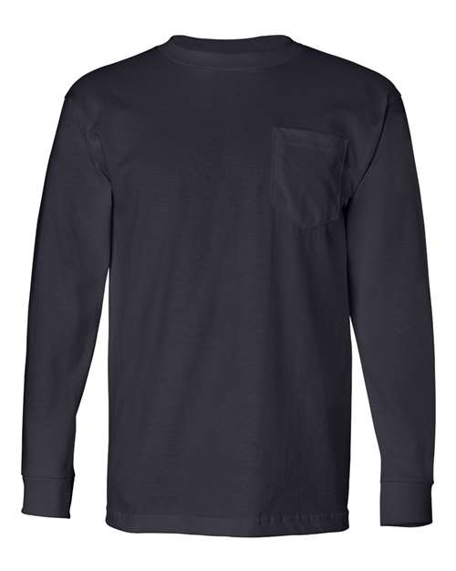Bayside 8100 Unisex USA-Made Long Sleeve Pocket T-Shirt - Navy - front