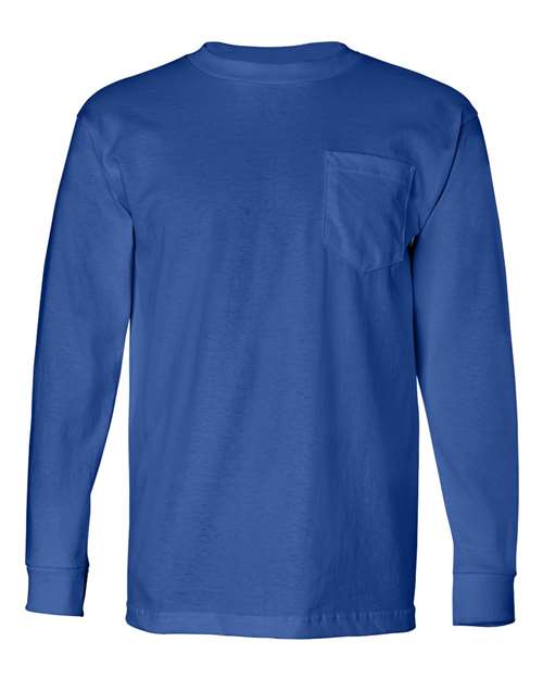 Bayside 8100 Unisex USA-Made Long Sleeve Pocket T-Shirt - Royal Blue - front