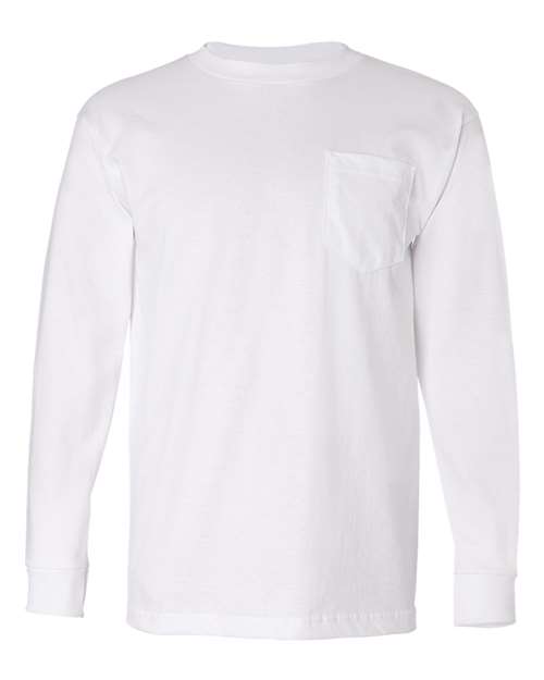 Bayside 8100 Unisex USA-Made Long Sleeve Pocket T-Shirt - White - front