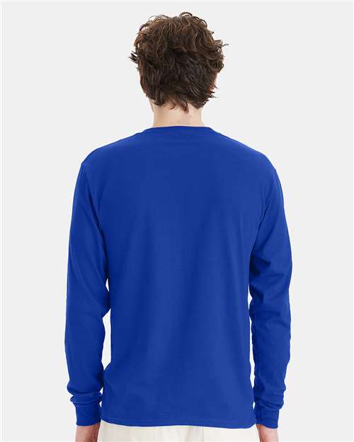 Hanes 5286 Essential-T Long Sleeve T-Shirt - Deep Royal - model back