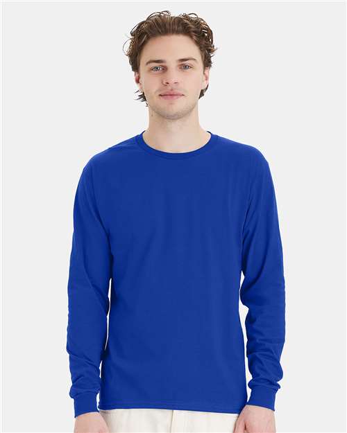 Hanes 5286 Essential-T Long Sleeve T-Shirt - Deep Royal - model front