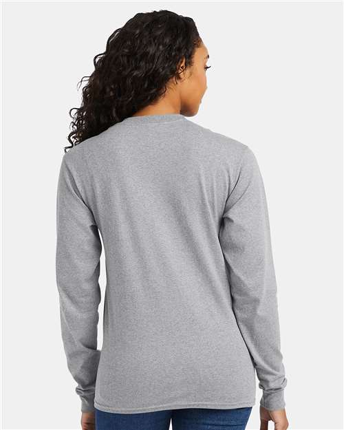 Hanes 5286 Essential-T Long Sleeve T-Shirt - Light Steel - model back