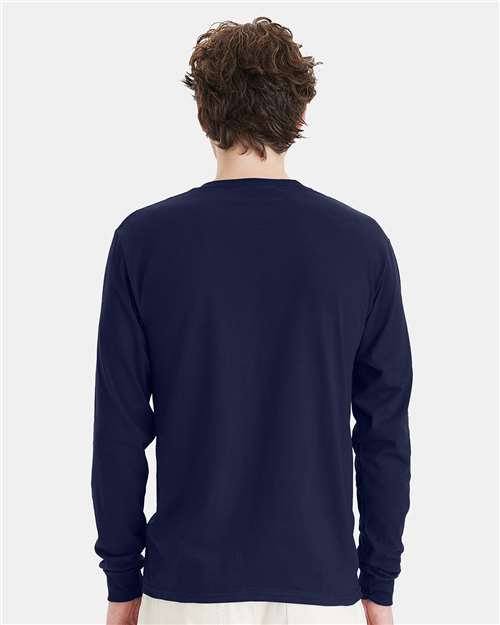 Hanes 5286 Essential-T Long Sleeve T-Shirt - Navy - model back
