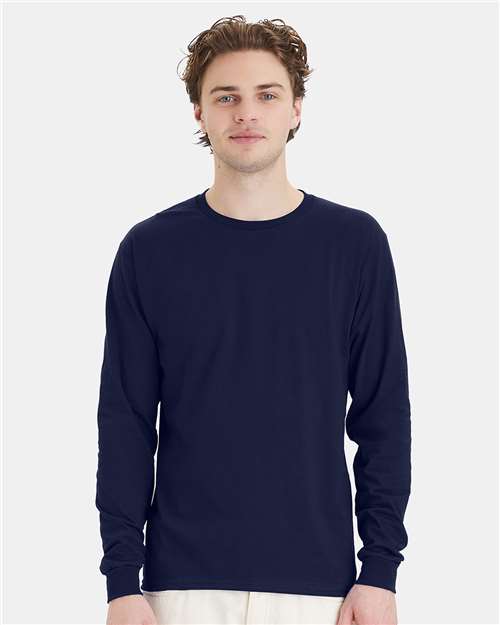 Hanes 5286 Essential-T Long Sleeve T-Shirt - Navy - model front