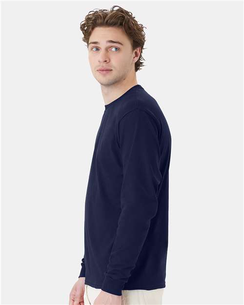 Hanes 5286 Essential-T Long Sleeve T-Shirt - Navy - model side