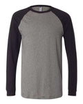 BELLA + CANVAS 3000 Men's Long Sleeve Jersey Baseball Tee - Deep Heather/ Black - front